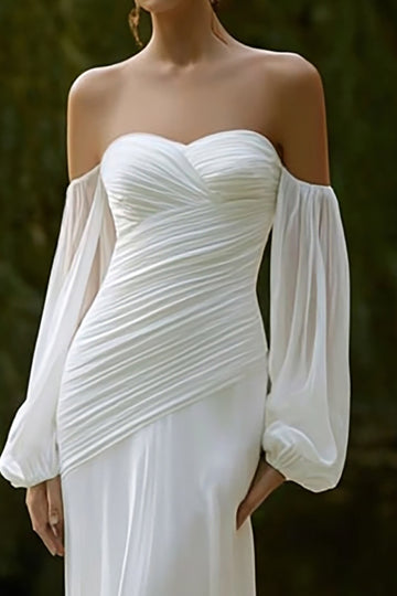 Ivory Ruched Off The Shoulder Sheath Engagement Dress